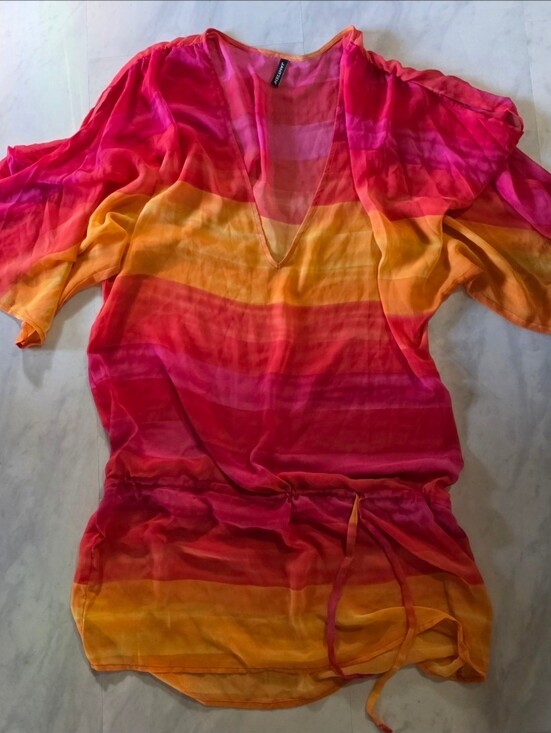 Jantzen Tops - NWOT Jantzen 3/4 Sleeve Tunic Sundress Sz L Sunset Colors Cinchable Waist